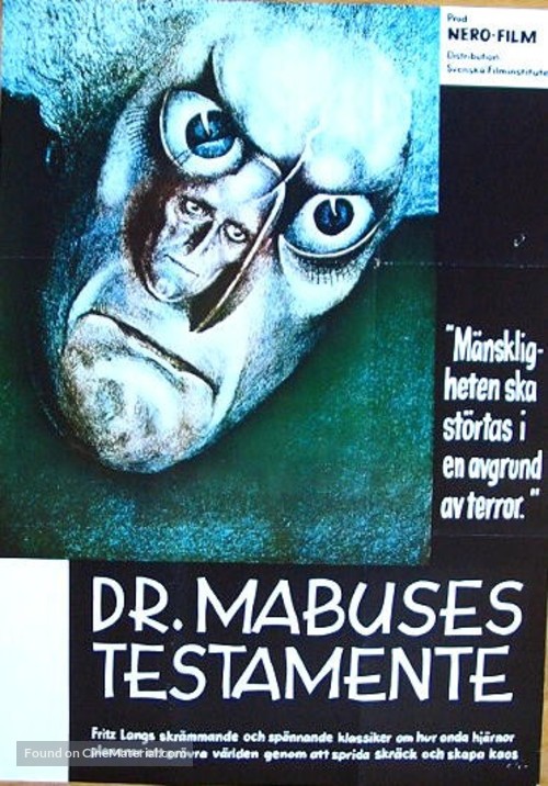 Das Testament des Dr. Mabuse - Swedish Movie Poster