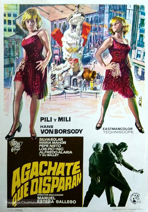 Ag&aacute;chate, que disparan - Spanish Movie Poster