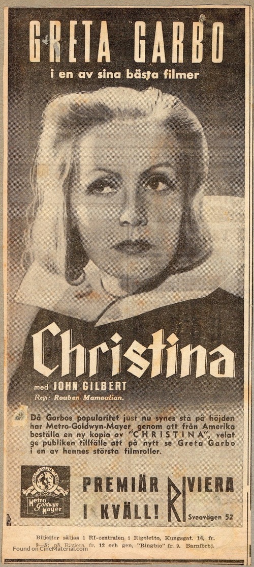 Queen Christina - Swedish poster