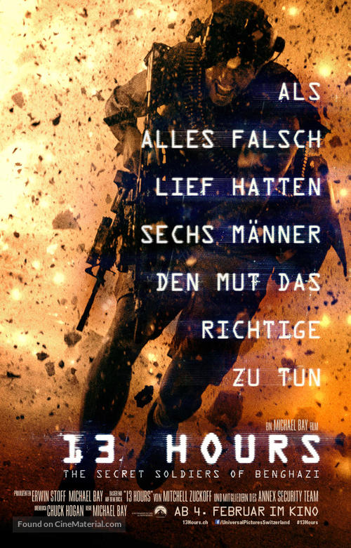 13 Hours: The Secret Soldiers of Benghazi - Swiss Movie Poster