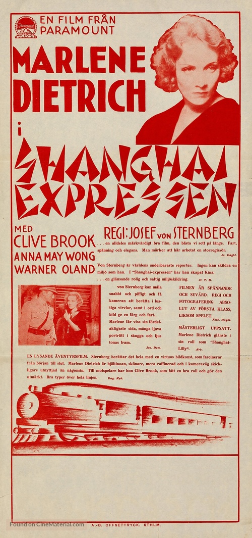 Shanghai Express - Swedish Movie Poster