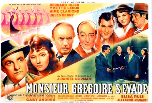 Monsieur Gr&eacute;goire s&#039;&eacute;vade - French Movie Poster