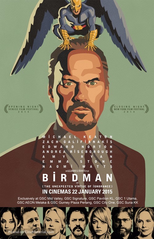 Birdman or (The Unexpected Virtue of Ignorance) - Malaysian Movie Poster