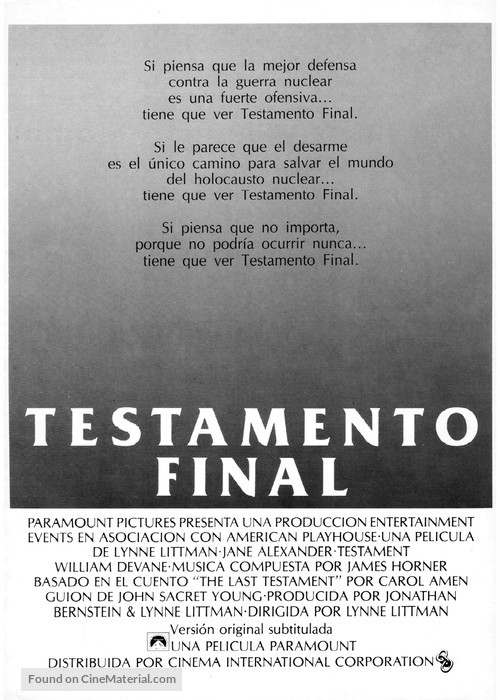 Testament - Spanish Movie Poster
