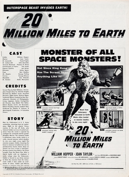 20 Million Miles to Earth - poster