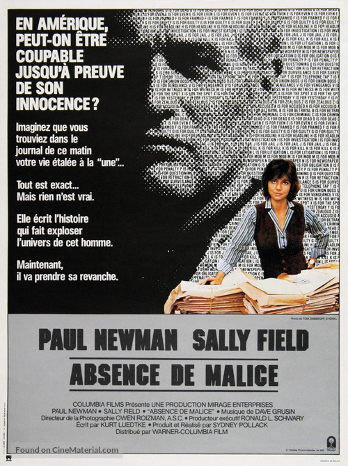 Absence of Malice - French Movie Poster