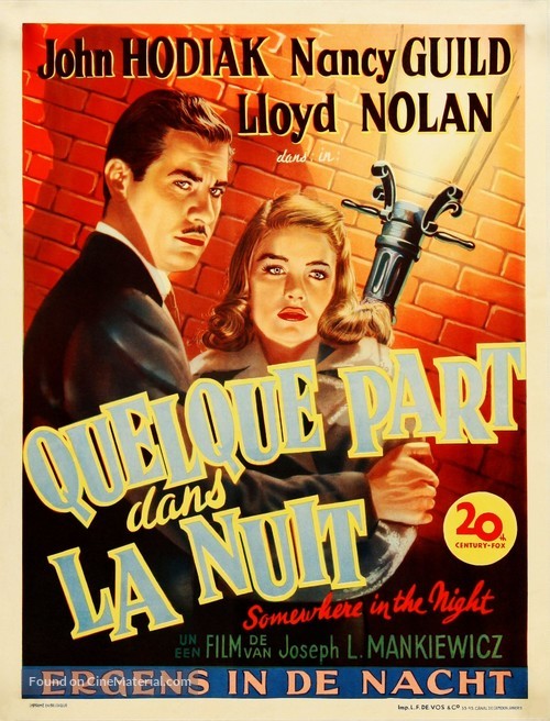 Somewhere in the Night - Belgian Movie Poster