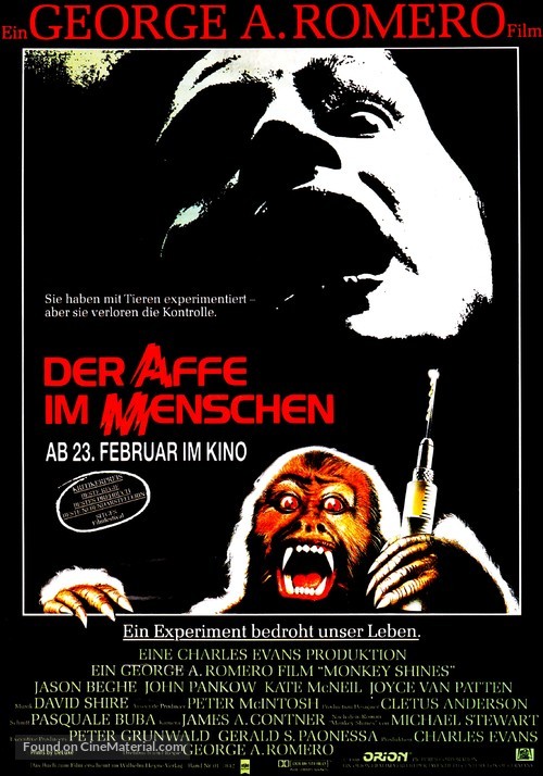 Monkey Shines - German Movie Poster