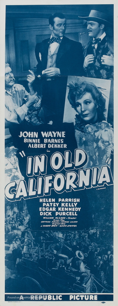 In Old California - Re-release movie poster