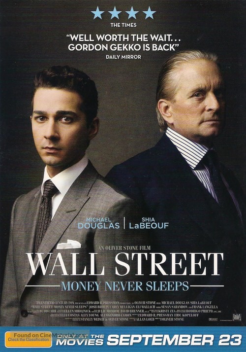 Wall Street: Money Never Sleeps - Australian Movie Poster