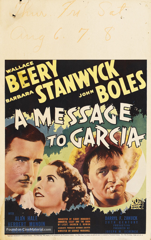 A Message to Garcia - Movie Poster