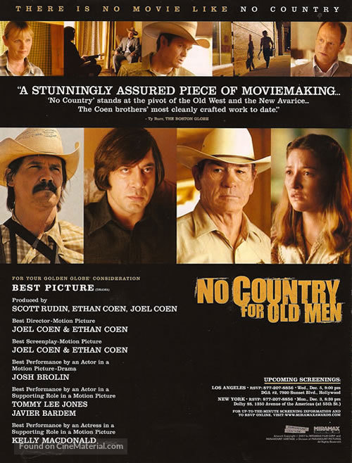 No Country for Old Men - For your consideration movie poster