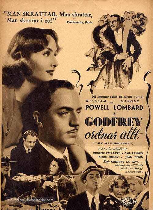 My Man Godfrey - Swedish Theatrical movie poster