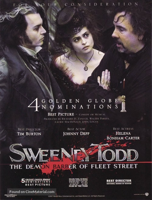 Sweeney Todd: The Demon Barber of Fleet Street - For your consideration movie poster