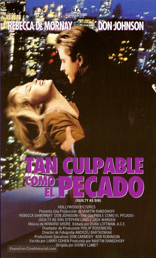 Guilty as Sin - Argentinian VHS movie cover