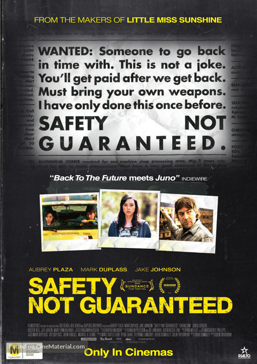 Safety Not Guaranteed - New Zealand Movie Poster