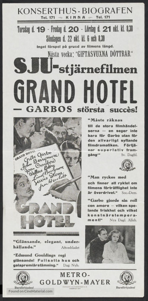 Grand Hotel - Swedish poster