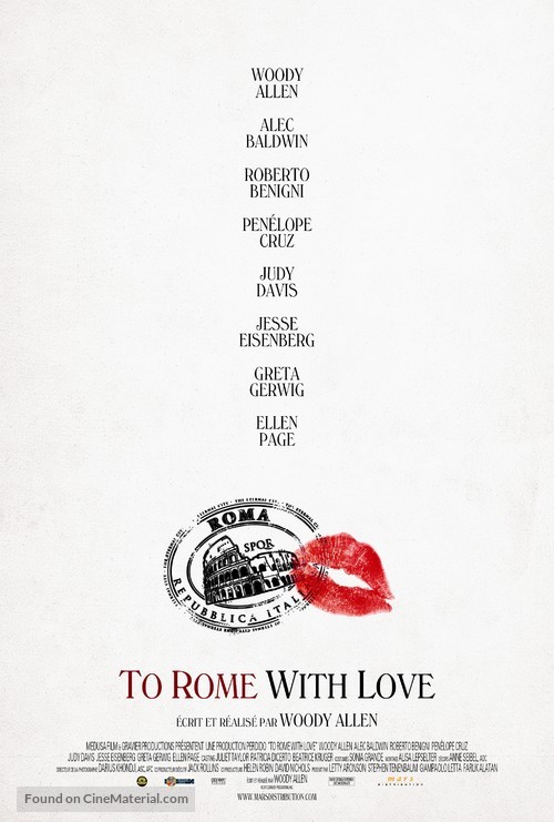 To Rome with Love - French Movie Poster