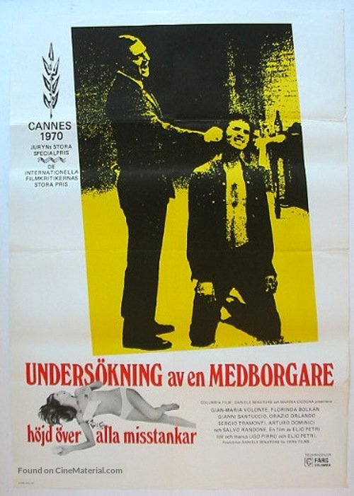 Indagine su un cittadino al di sopra di ogni sospetto - Swedish Movie Poster