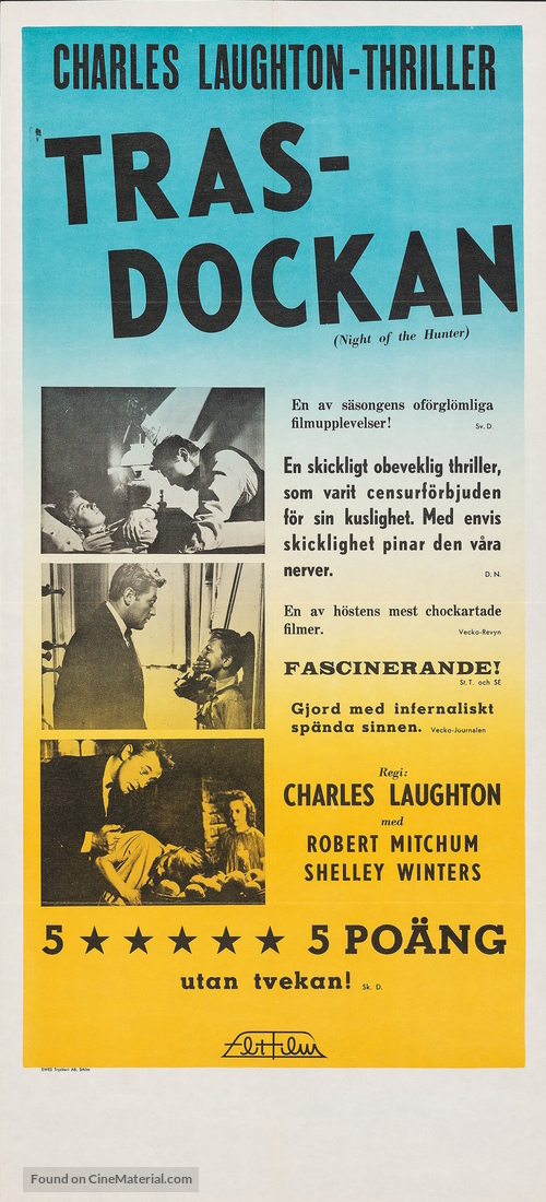 The Night of the Hunter - Swedish Movie Poster