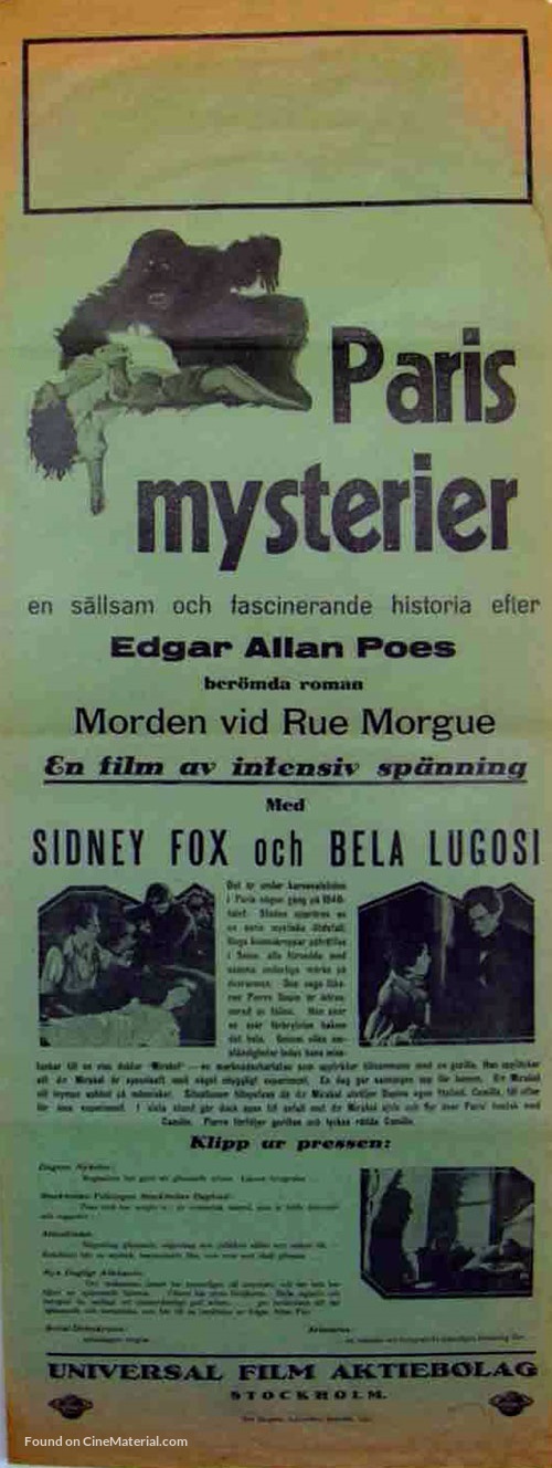 Murders in the Rue Morgue - Swedish poster