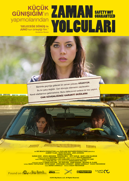 Safety Not Guaranteed - Turkish Movie Poster