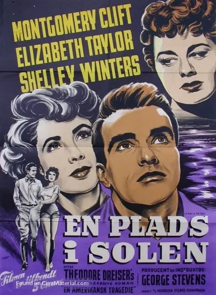 A Place In The Sun 1951 Danish Movie Poster