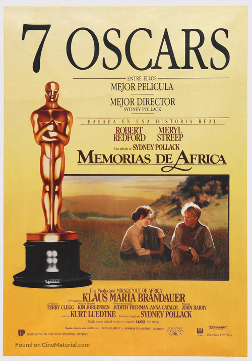 Out of Africa - Spanish Movie Poster