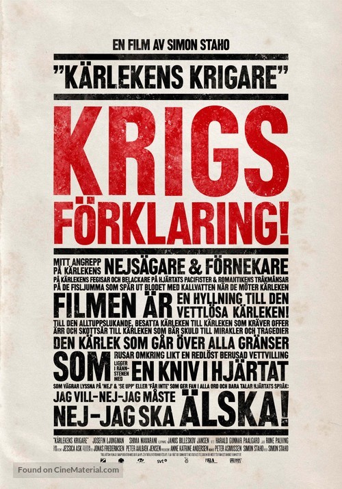 K&auml;rlekens krigare - Swedish Movie Poster
