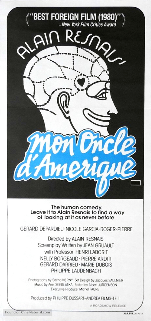 Mon oncle d&#039;Am&eacute;rique - Australian Movie Poster