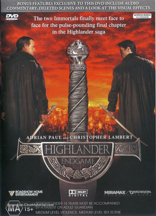 Highlander: Endgame - Australian DVD movie cover