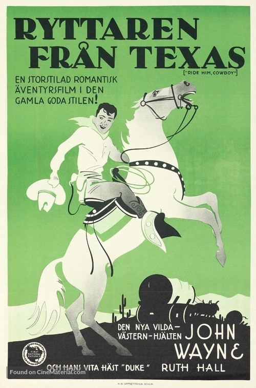 Ride Him, Cowboy - Swedish Movie Poster