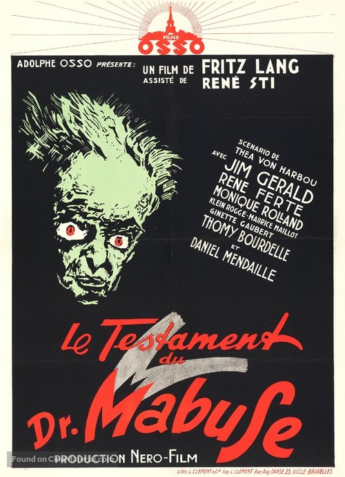 Das Testament des Dr. Mabuse - Belgian Movie Poster