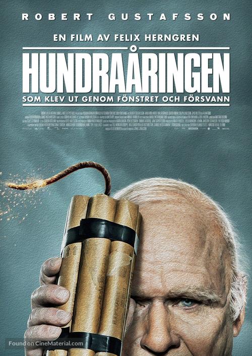 Hundra&aring;ringen som klev ut genom f&ouml;nstret och f&ouml;rsvann - Swedish Movie Poster