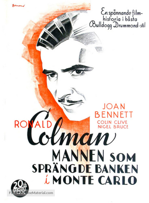 The Man Who Broke the Bank at Monte Carlo - Swedish Movie Poster
