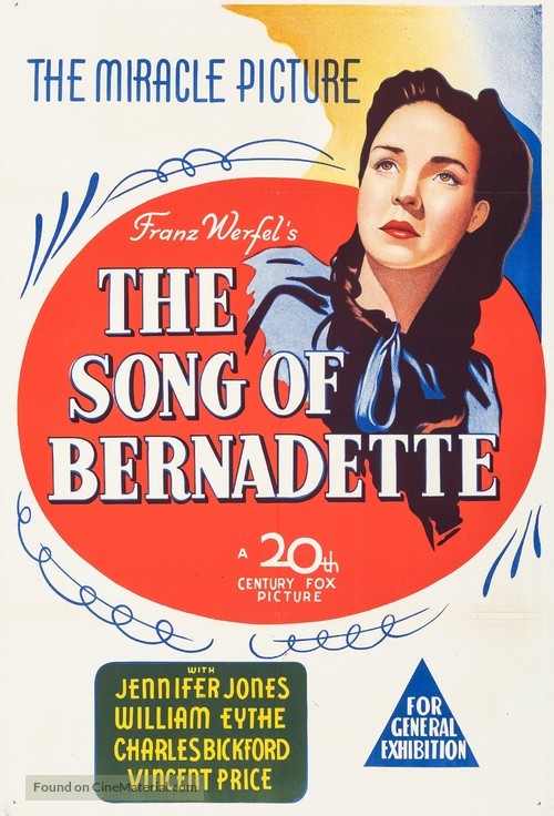 The Song of Bernadette - Australian Movie Poster