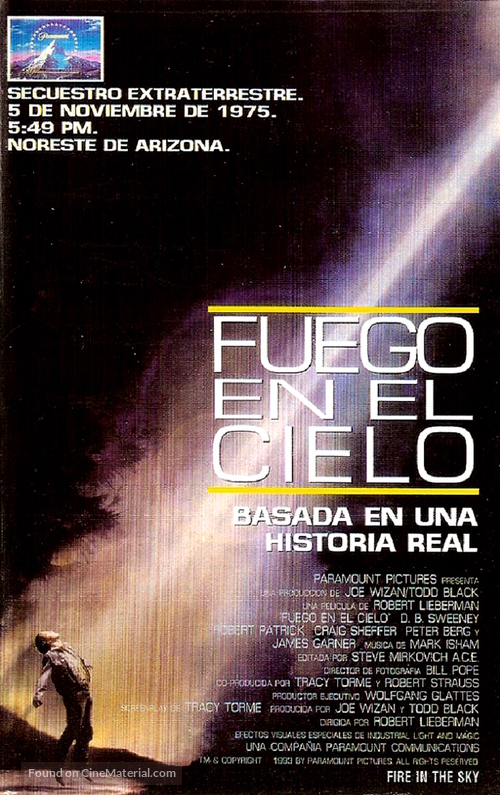 Fire in the Sky - Argentinian VHS movie cover