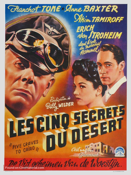 Five Graves to Cairo - Belgian Movie Poster