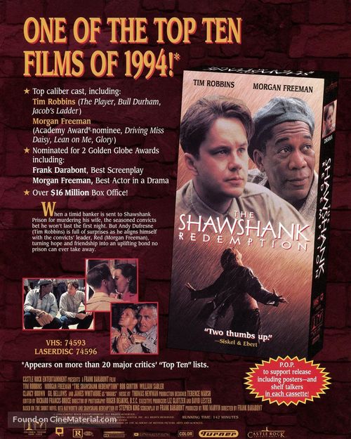 The Shawshank Redemption - Video release movie poster