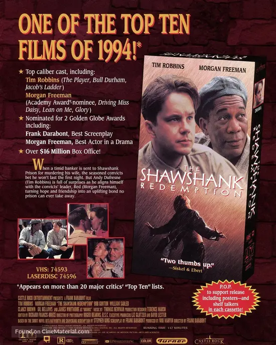 The Shawshank Redemption 1994 Video Release Movie Poster The Shawshank Redemption 1994 Video Release Movie Poster
