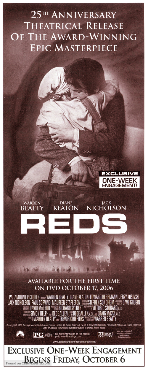 Reds - Re-release movie poster