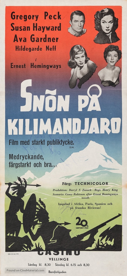 The Snows of Kilimanjaro - Swedish Movie Poster