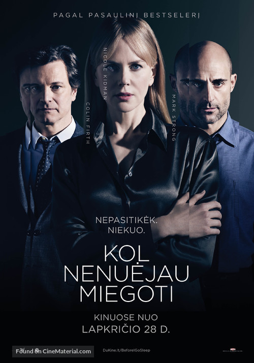 Before I Go to Sleep - Lithuanian Movie Poster