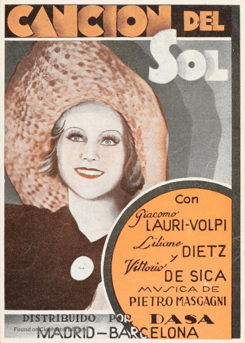 La canzone del sole - Spanish Movie Poster