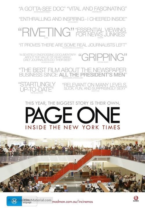Page One: A Year Inside the New York Times - Australian Movie Poster