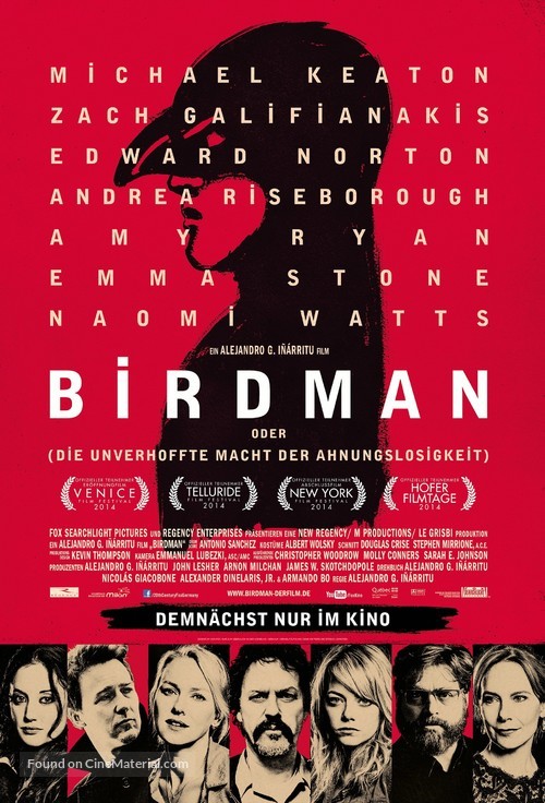 Birdman or (The Unexpected Virtue of Ignorance) - German Movie Poster