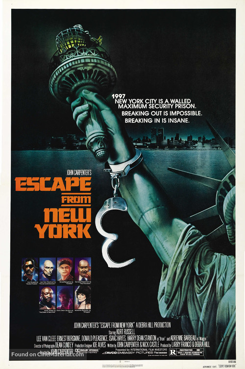 Escape From New York - Advance movie poster