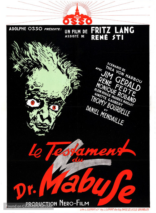 Le testament du Dr. Mabuse - Belgian Movie Poster