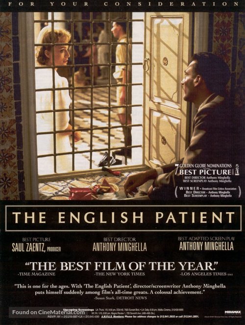 The English Patient - For your consideration movie poster