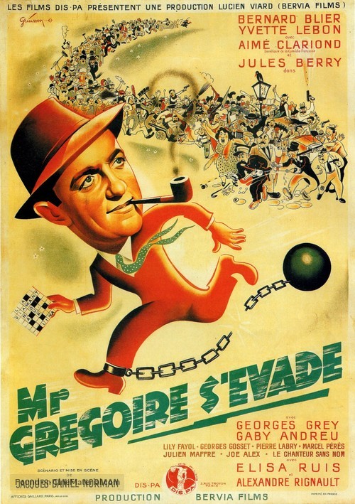 Monsieur Gr&eacute;goire s&#039;&eacute;vade - French Movie Poster